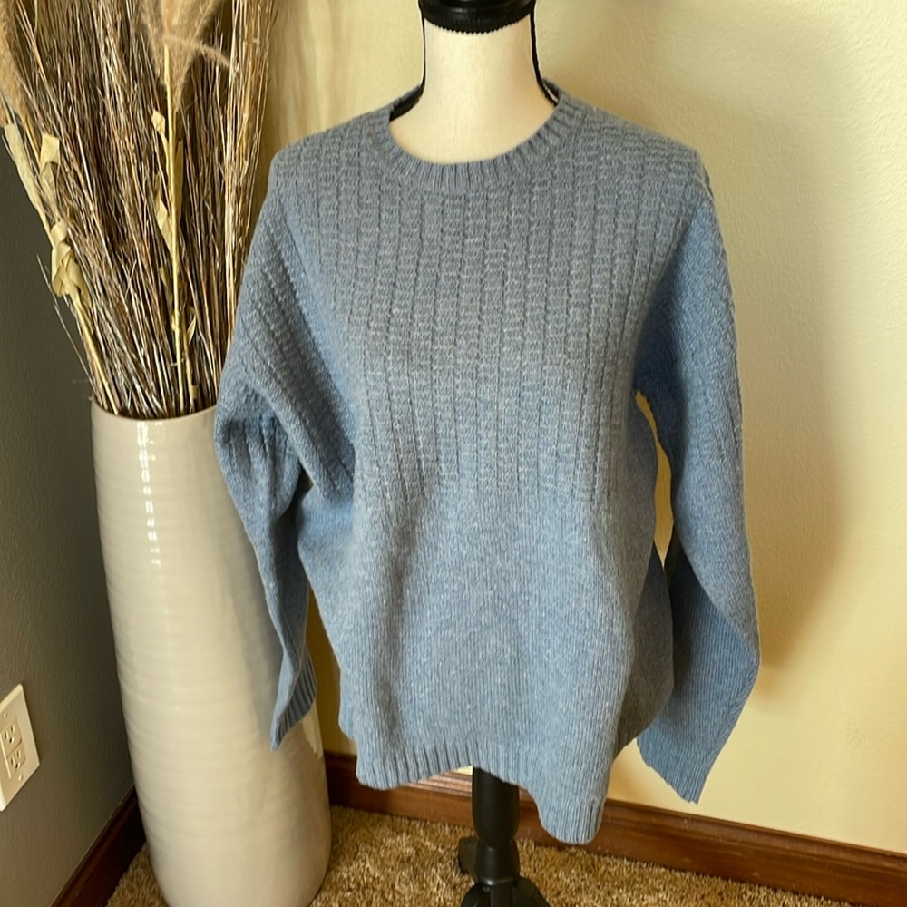 Sundance Chunky Knit Wool Blend Fisherman Oversized Blue Sweater Size Large - Picture 2 of 9